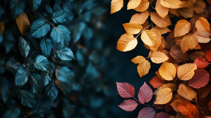 A beautiful autumn scene featuring colorful leaves on the right side, with ample space on the left for text. Perfect for fall-themed designs, nature, and seasonal content.