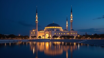 Obraz premium Beautiful traditional Islamic architecture design, best Travel and tourism spot colorful sunset mosque view.