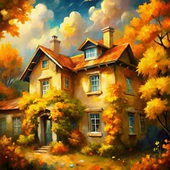 A cozy warm house in autumn