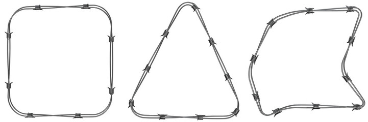 3D Set of Barbed Wire with Sharp Steel Spikes, Isolated on Transparent Background for Security and Industrial Use