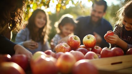 A family passing around apples and honey during a Rosh Hashanah celebration