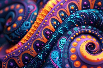 Vibrant tribal patterns swirling in an enchanting dance of colors and shapes