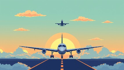 Passenger plane in flight on a sky background. Vector illustration and pixelated of an airplane.