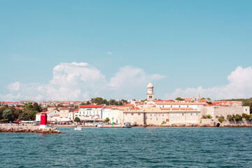 View of old town of Krk from the sea. Krk island, Croatia
