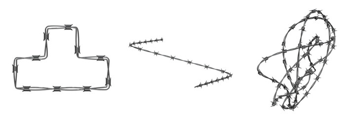 3D Set of Barbed Wire with Sharp Steel Spikes, Isolated on Transparent Background for Security and Industrial Use