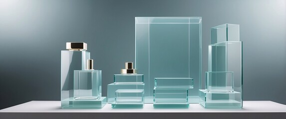 glass podium for display product. Background for cosmetic product branding, identity and packaging inspiration