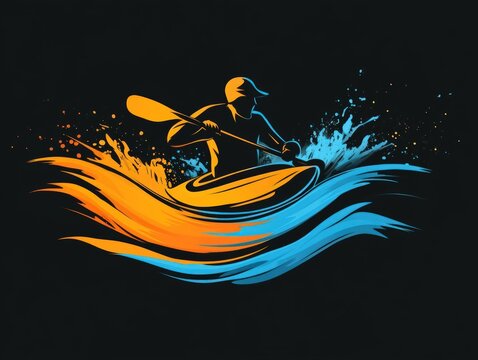 kayaker paddling orange blue water splash clip art preview
