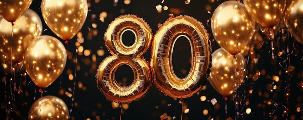 Golden 80th Birthday Celebration with Sparkling Balloons and Festive Decorations