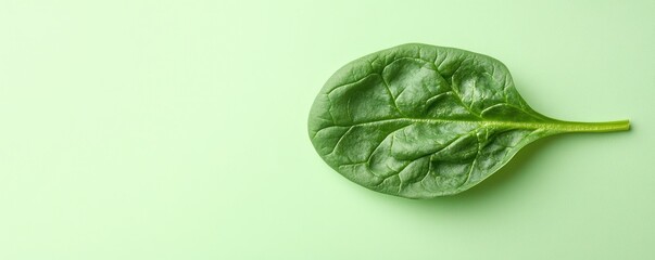 Obraz premium Fresh Spinach Leaf on Light Green Background - Healthy Organic Vegetable Close-Up