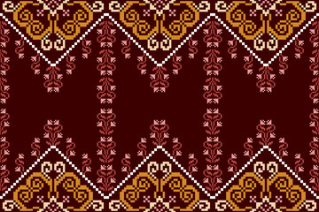 Ethnic abstract pixel art.Fabric seamless pattern in tribal.Bright Pixel Art Fabric Pattern with Geometric Square.American,mexican,indian,bohemian,vector,fabric,clothing,carpet,textile,wrapping,batik 