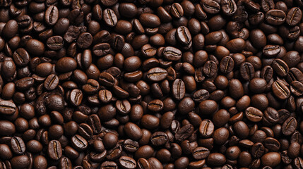 Obraz premium a close-up photo pattern, macro shot, top-down view of coffee beans, filling the entire frame with a focus on the intricate details of the food items