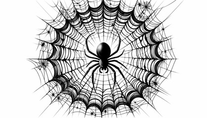 spider on web, halloween spider's web vector. black spider on white background. banner, scary poster. isolated decoration stock illustration. created with generative A.I.