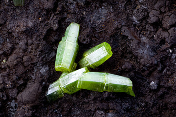 Green Pyromorphite barrel. Specimen from Mas dieu, Laval-Pradel, Gard, France. Micro photography...