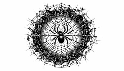 spider on web, halloween spider's web vector. black spider on white background. banner, scary poster. isolated decoration stock illustration. created with generative A.I.