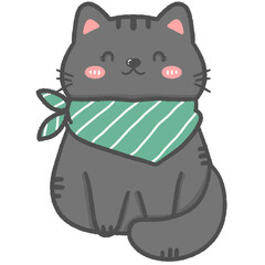 Cute cat in sitting position wearing a scarf Use as illustrations or stickers. Destroy children's clothes