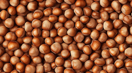 a seamless pattern of a close-up, top-down view of hazelnuts, filling the entire frame with a focus on the intricate details of the elements