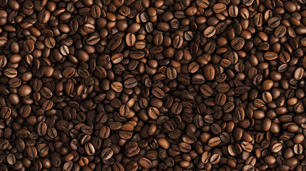 Obraz premium a seamless pattern of a close-up, top-down view of coffee beans, filling the entire frame with a focus on the intricate details of the elements