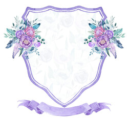 Anemone Flowers Watercolor Wedding Crest template PNG. Wedding Design