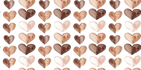 Obraz premium almond and mocha color hearts seamless pattern, clean surface texture, white background