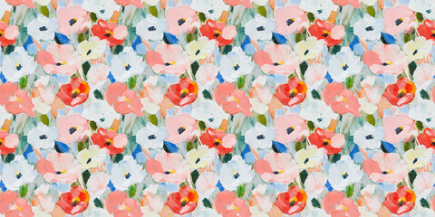 Fototapeta premium dreamy and clean abstract pattern of poppies in a naive impressionistic style with gouache