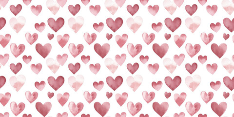 dusty rose and mulberry color hearts seamless pattern, clean surface texture, white background