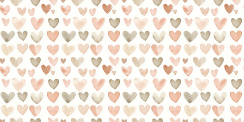 ecru and taupe color hearts seamless pattern, clean surface texture, white background