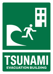 Fototapeta premium ISO emergency and first aid safety signs text variation_tsunami evacuation building portrait size a4/a3/a2/a1