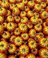 Fototapeta premium Halloween gold pumpkins background with shiny autumn decor for festive fall harvest and spooky holiday celebrations