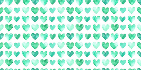 mint and evergreen color hearts seamless pattern, clean surface texture, white background