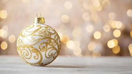 White Christmas Ornament with Golden Glitter Design