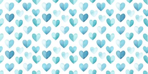 pale aqua and turquoise blue color hearts seamless pattern, clean surface texture, white background