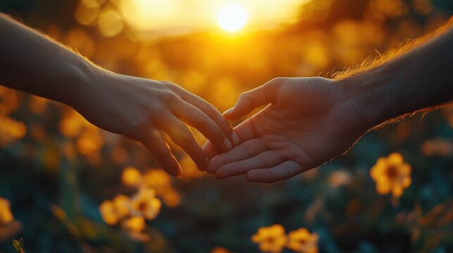 M&atilde;os de casal se tocando levemente em um gesto delicado de amor e companheirismo