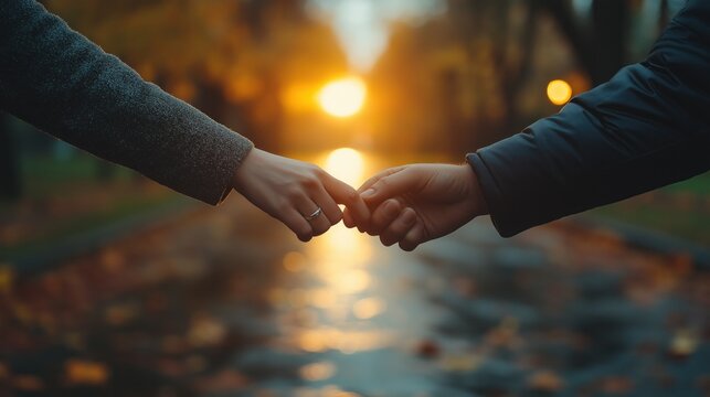 M&atilde;os de casal se tocando levemente em um gesto delicado de amor e companheirismo