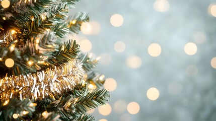 Obraz premium Christmas Tree Branch with Lights & Bokeh Background