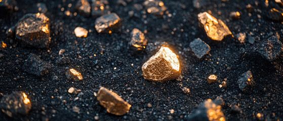 Fototapeta premium A pile of rocks with a gold object in the middle