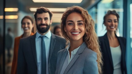 * Business team standing at the beginning of a career development path