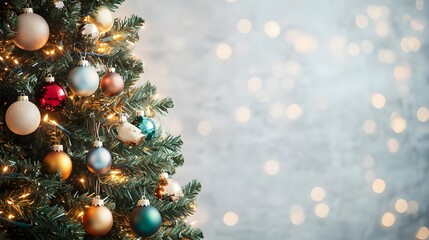 Obraz premium Christmas Tree Ornaments, Bokeh Lights, Festive Decor
