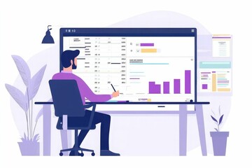 Businessman follow up progress of project work by using weekly gantt chart and graphic show the progress of team member on job status dashboard	