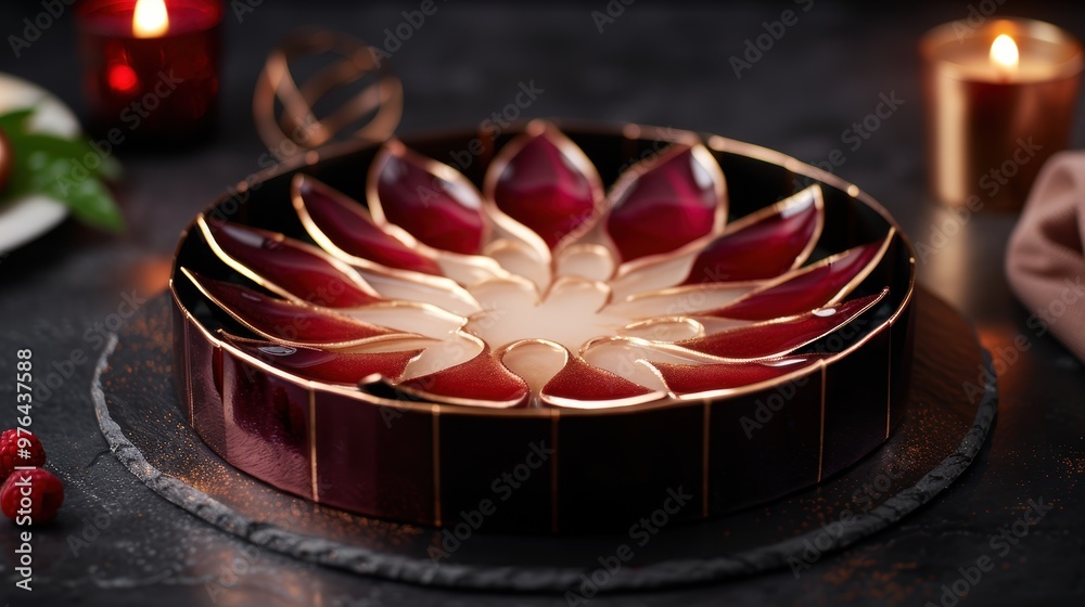 Poster decadent chocolate cake with intricate flower design