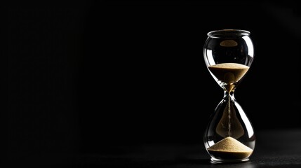 hourglass with flowing sand on dark background
