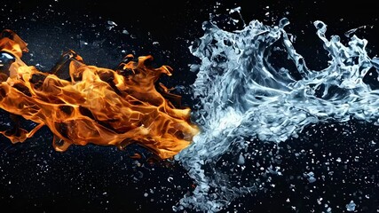 A dynamic clash between fire and water, creating a visually striking contrast of elements and forces.