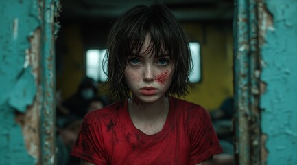 Fototapeta premium Distressed young girl with bruises on face