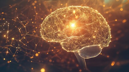 Artificial brain glowing with neural designs representing intelligence and mind