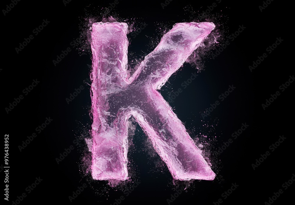 Sticker frozen letter k made of ice