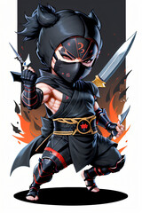 Obraz premium Chibi Ninja in Action Pose Full-Body Illustration