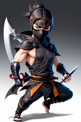 Obraz premium Chibi Ninja in Action Pose Full-Body Illustration