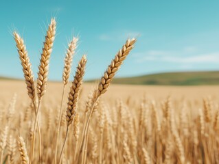 Naklejka premium golden wheat field under blue sky