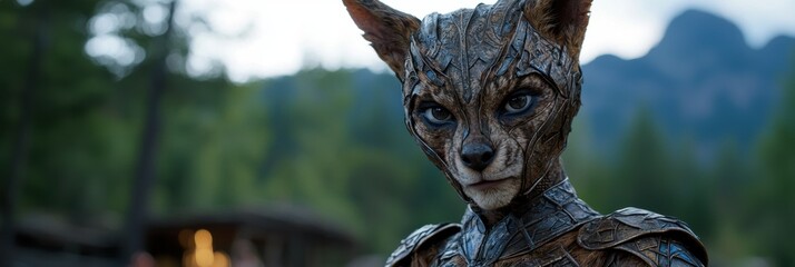 Mysterious creature with intricate armor in the forest