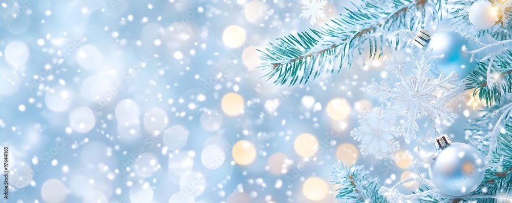 Poster festive winter background with snowflakes and baubles