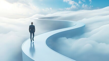 3D business journey on a curved career path